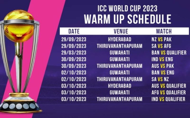 ICC World Cup 2023 Warmup Matches Schedule With Complete Details